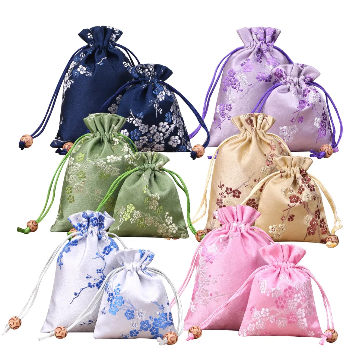 12 Stück Seidenbrokat-Kordelzug-Schmuckbeutel, 6 Stile, große und kleine Größen, chinesische Seiden-Schmuck-Geschenkbeutel, bestickte Kordelzugbeutel, Schmuckbeutel, Geschenkbeutel für