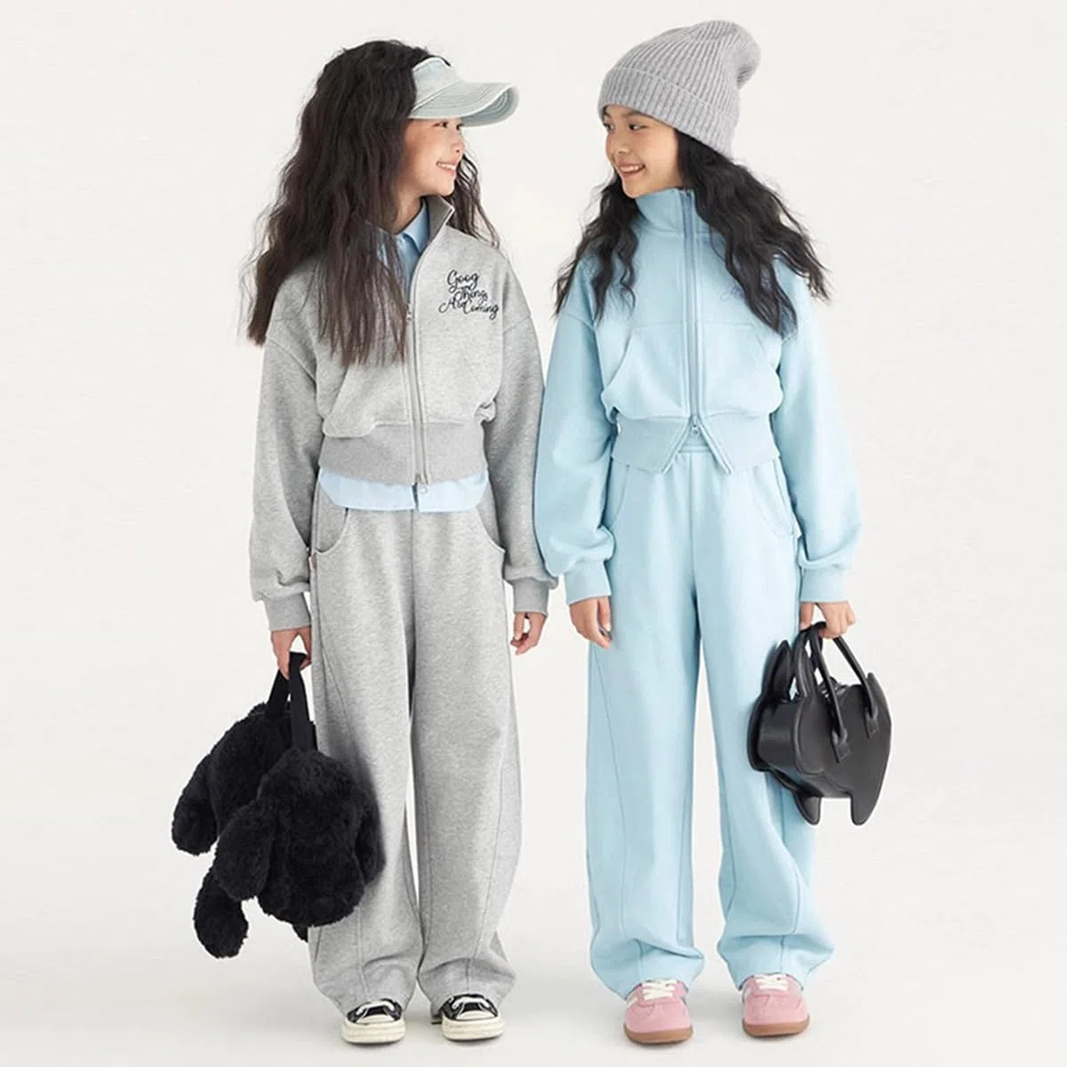 linboo Mädchen Kleidungset 2tlg Jogginganzug Sweatjacke mit Doppeltem Reißverschluss und Sporthose Kinder Sportanzug