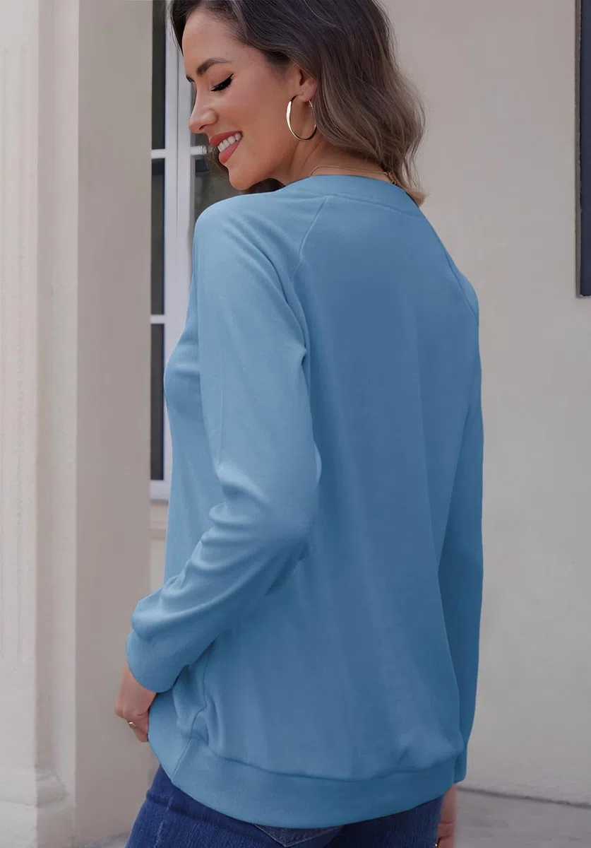 Cuptacc Pullover Damen Langarmshirt Damen V-Ausschnitt Oberteile Elegant Weich Herbst Mode Lässig Einfarbig T-Shirts