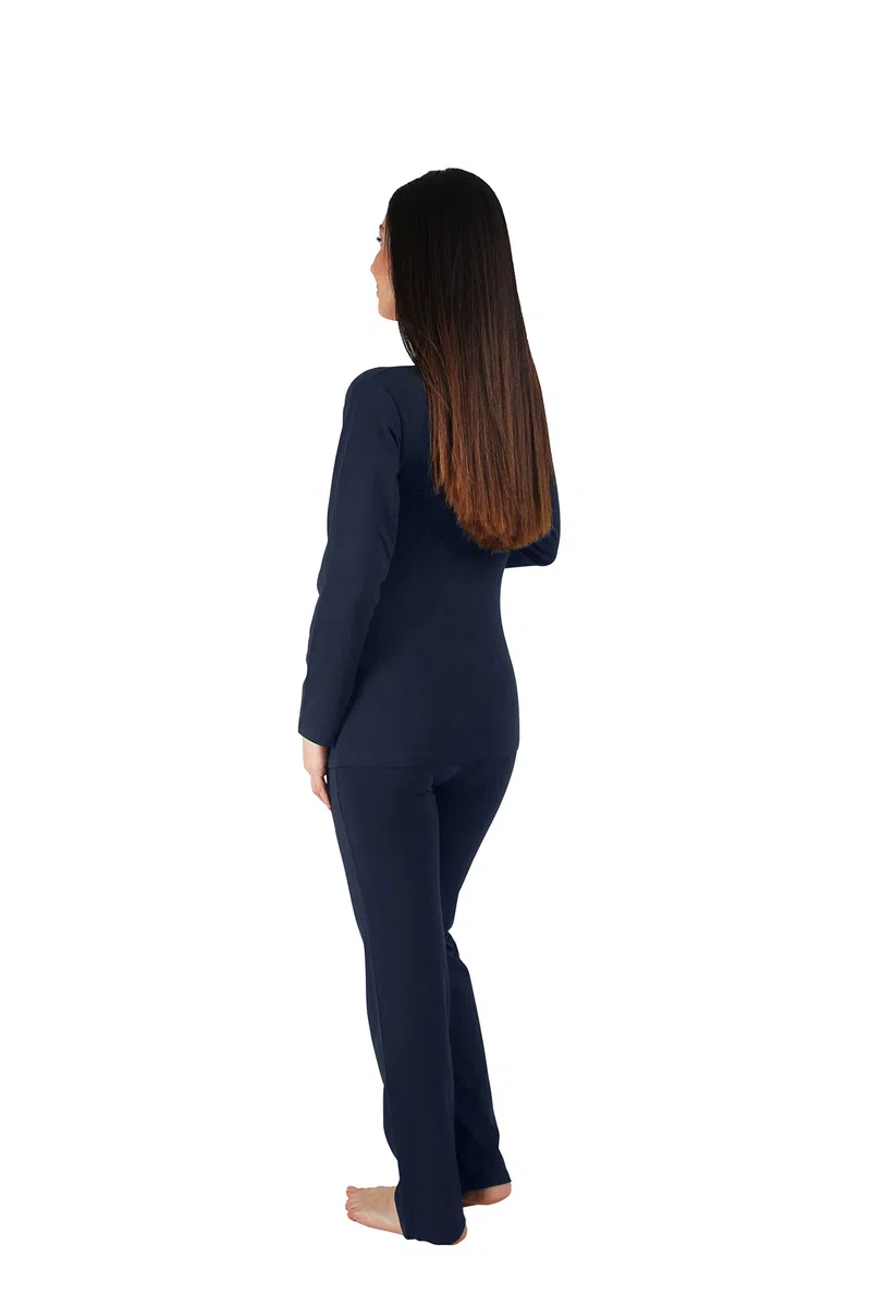 M.M.C. Still-Pyjama Set mit Spitze für Damen - Umstandspyjama Schlafanzug Nachtwäsche für Schwangerschaft und Stillzeit mit Stillfunktion, Langarm