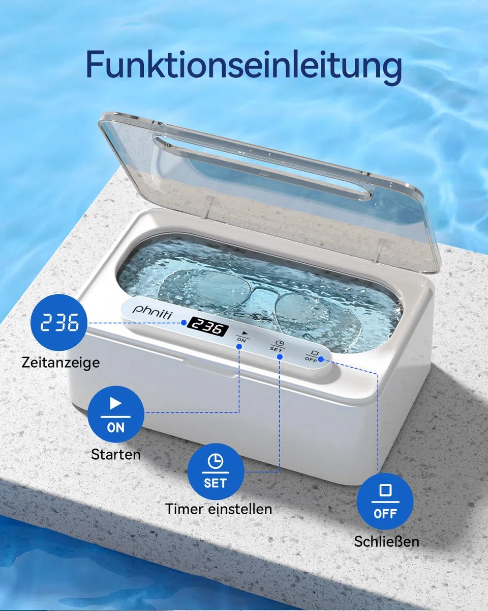 Ultraschallreinigungsgerät Phniti 47kHZ Brillenreinigungsgerät Mit 3 Modi Tragbar Ultraschallgerät 330ml Ultraschallreiniger für Zahnschiene Schmuck Ultraschall Ultrasonic Cleaner