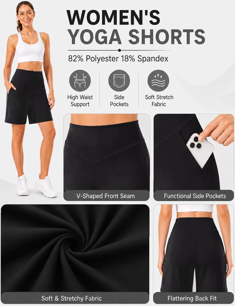 Terecey Kurze Hose Damen Sommer Sport Shorts High Waist Sporthose mit Taschen und Elastischer Bund - Lässige Bermuda Kurze Hose Jogginghose Fitness Running Gym Shorts XS-3XL