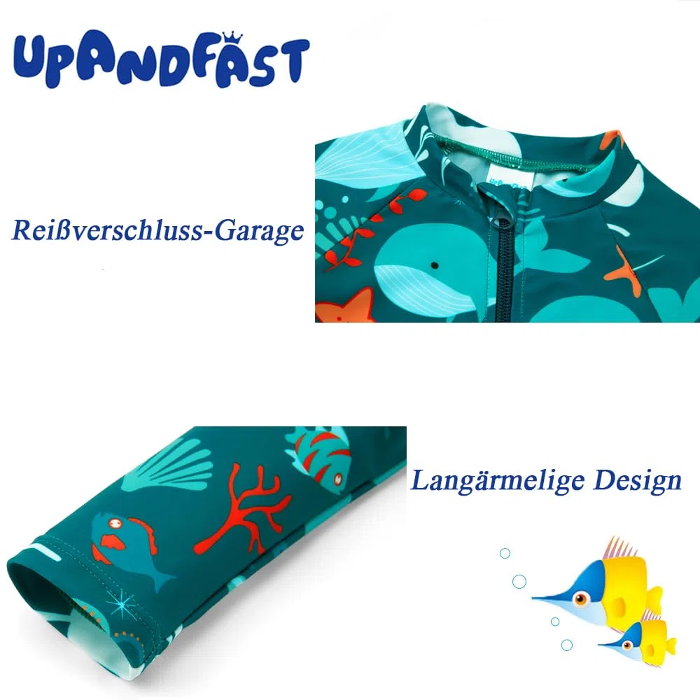 upandfast Baby Badeanzug mit Schrägem Reißverschluss UPF 50+ Badebekleidung für Baby Junge/Mädchen