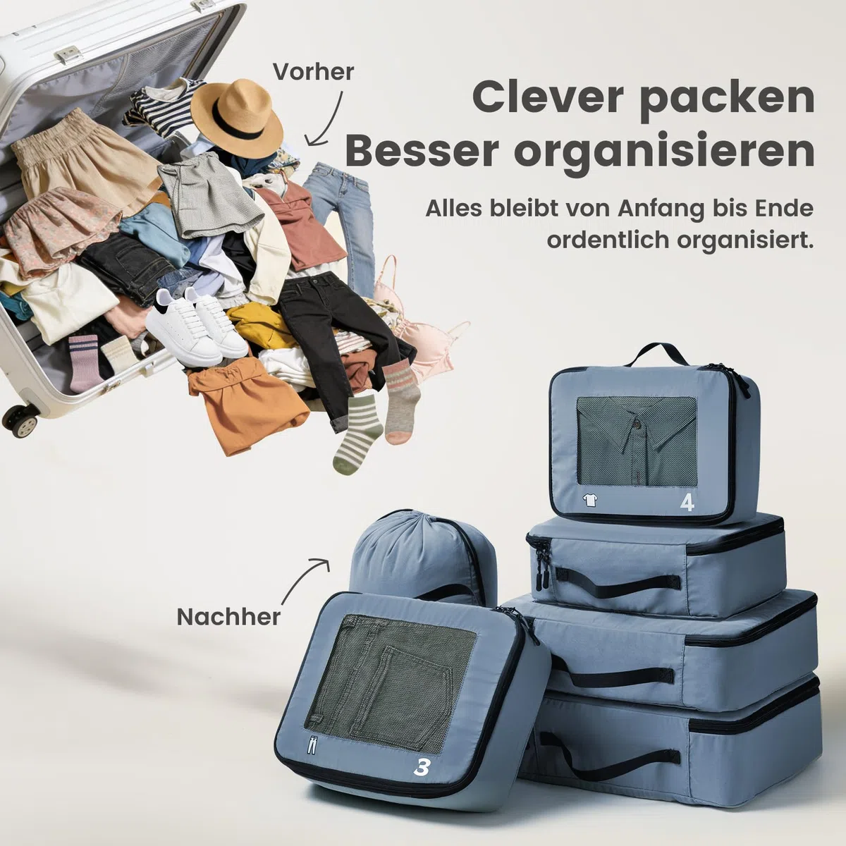 Koffer Organizer Packing Cubes 8 Teilige, Packwürfel Travel Reise Organizer Set FüR HandgepäCk Koffer Und Rucksack
