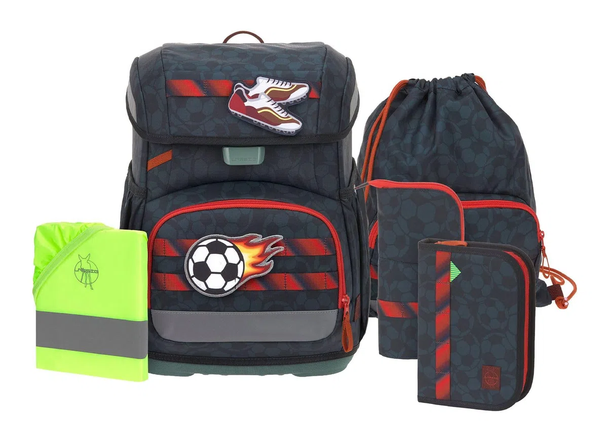 LÄSSIG Schulranzen Regenhülle Light Unique School Set 7-teilig Football deep blue dunkelblau
