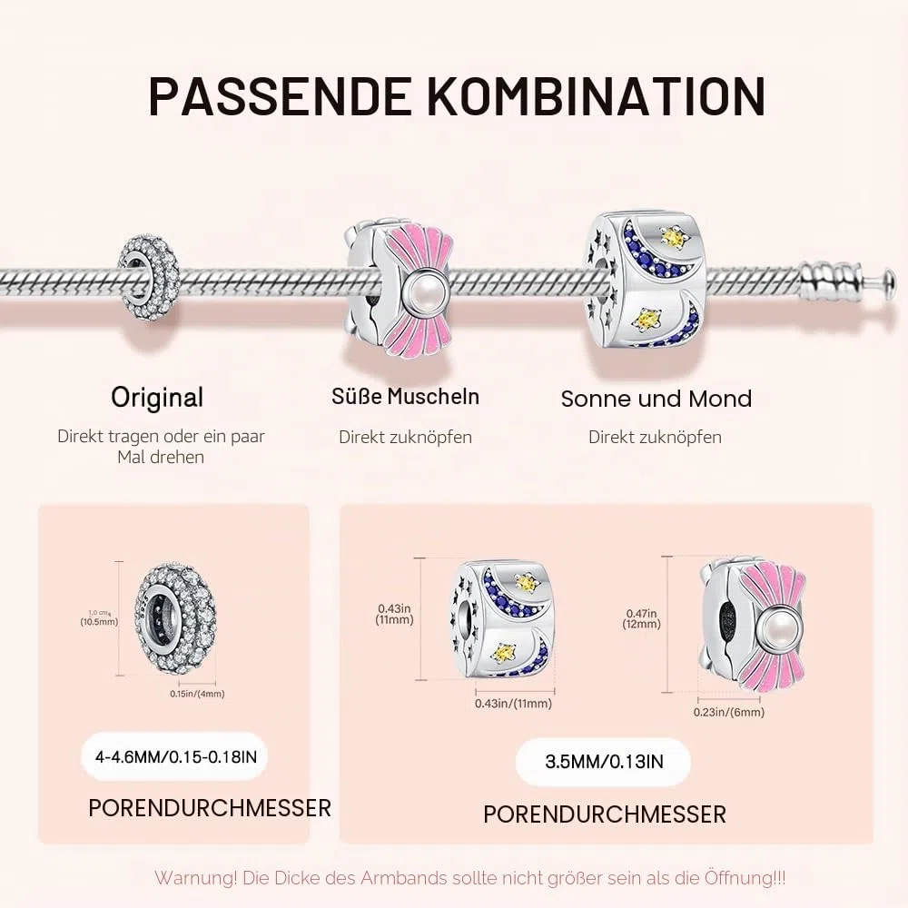 KEQ 925 Sterling Silber Spacer Charms für Armbänder/Halsketten Sparkling Clips Stopper Perlen mit 5A Zirkonia Pavé CZ Bead Charm Stopper Schmuck für Frauen