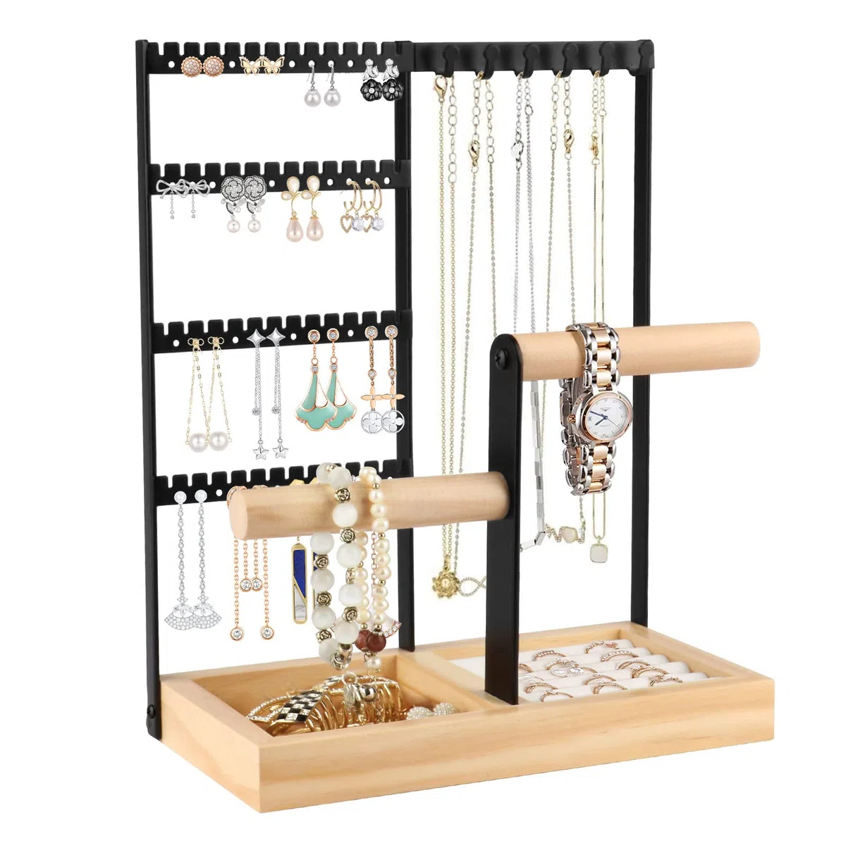 Kingling Schmuckständer, Schmuckhalter Schmuck-Organisator Schmuckständer Ständer zur Aufbewahrung von Halsketten, Ohrringen, Armbändern, Ringen (Schwarz)