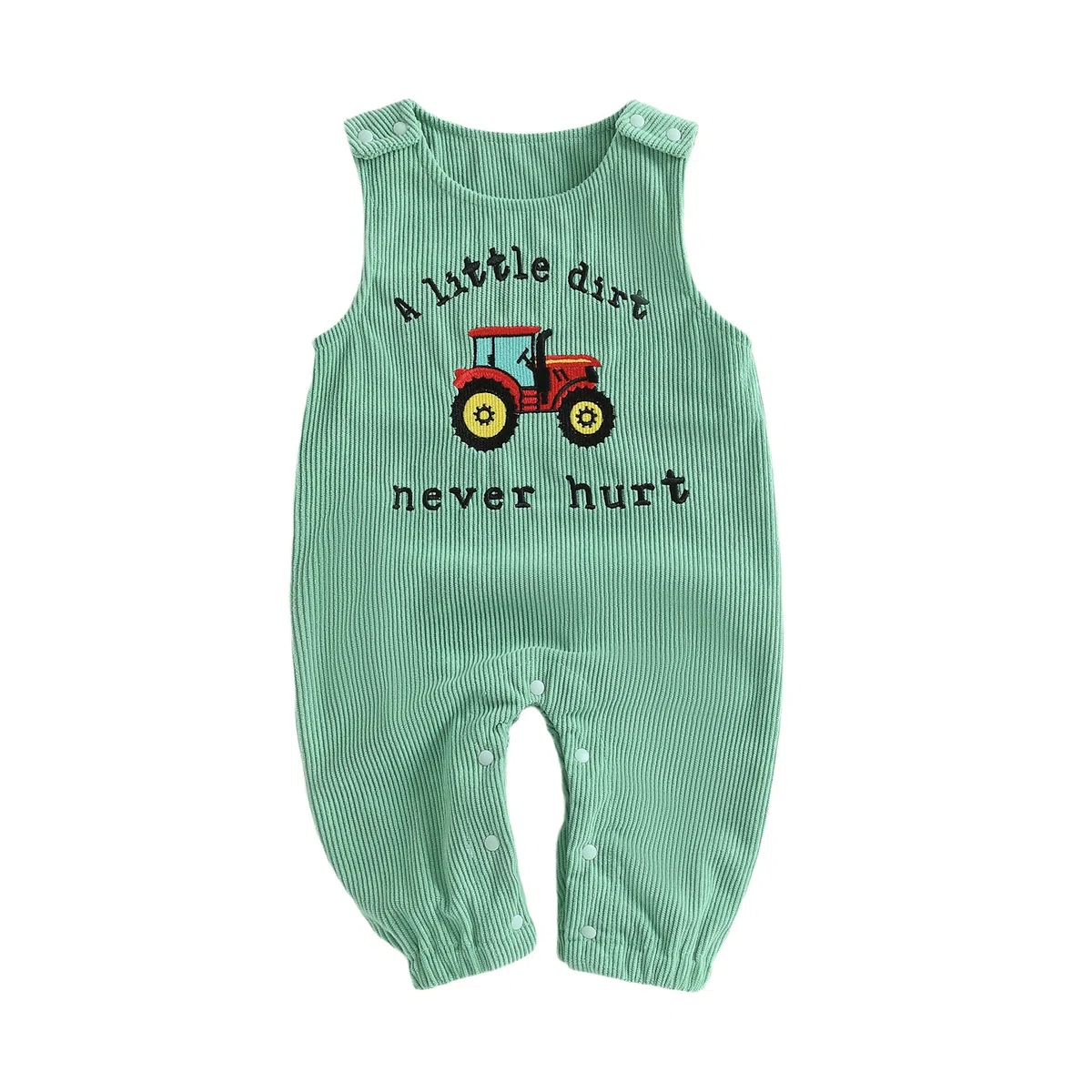 Carolilly Baby-Latzhose für Neugeborene, Babys, Jungen, ärmellos, Cord-Strampler, Rundhalsausschnitt, Traktor-Stickerei, Overall, Kleinkind, niedliche Kleidung