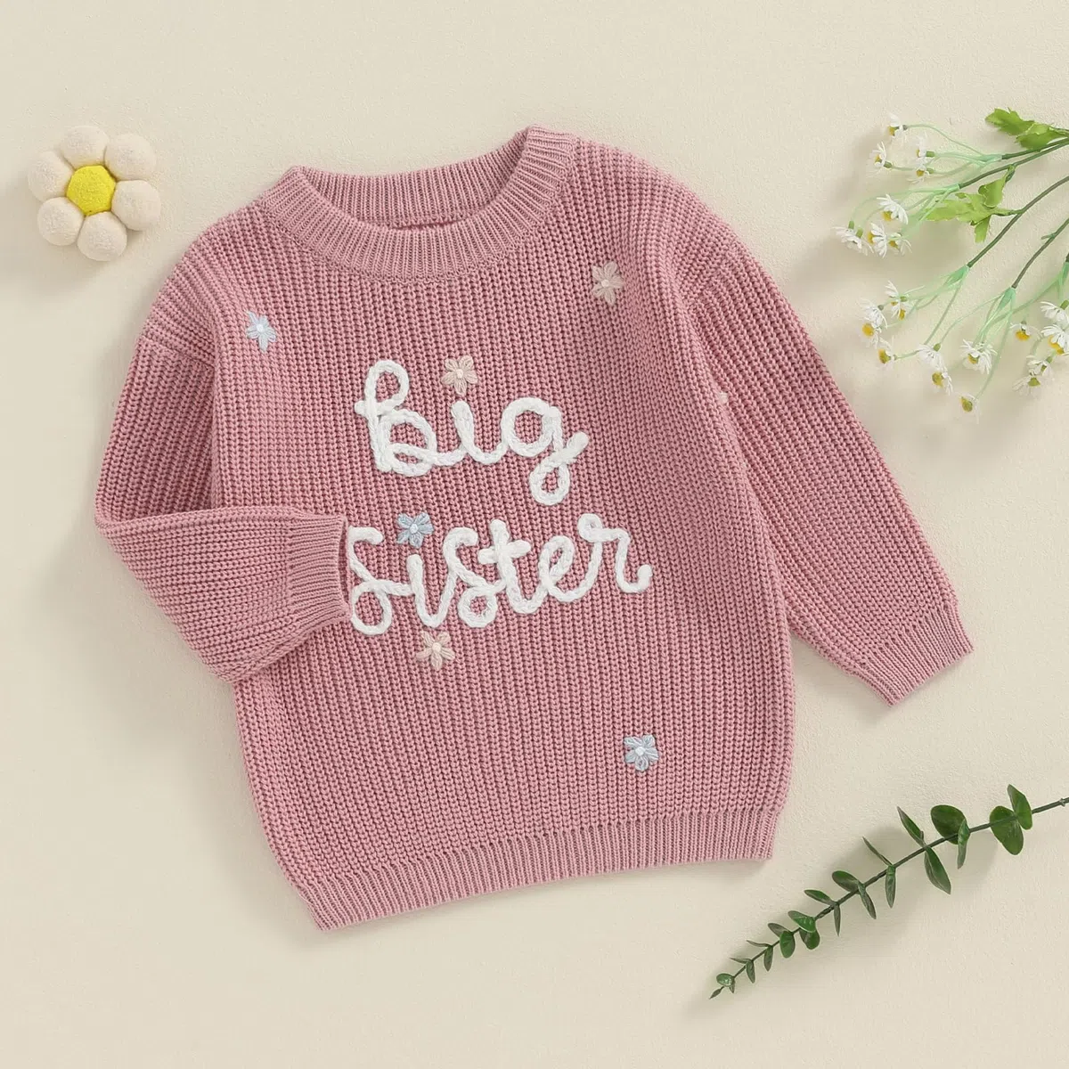Yassiglia Big Sister Little Sister Outfits Baby Mädchen Stickerei Pullover Kinder Gestricktes Sweatshirt Fall Winter Warm Strickpullover Schwester Matching Kleidung