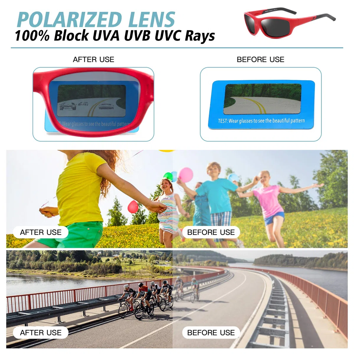 DUCO Sonnenbrille für Kinder Polarisierte Sonnenbrille Jungen & Mädchen mit Flexible Gummi UV400 Schutz
