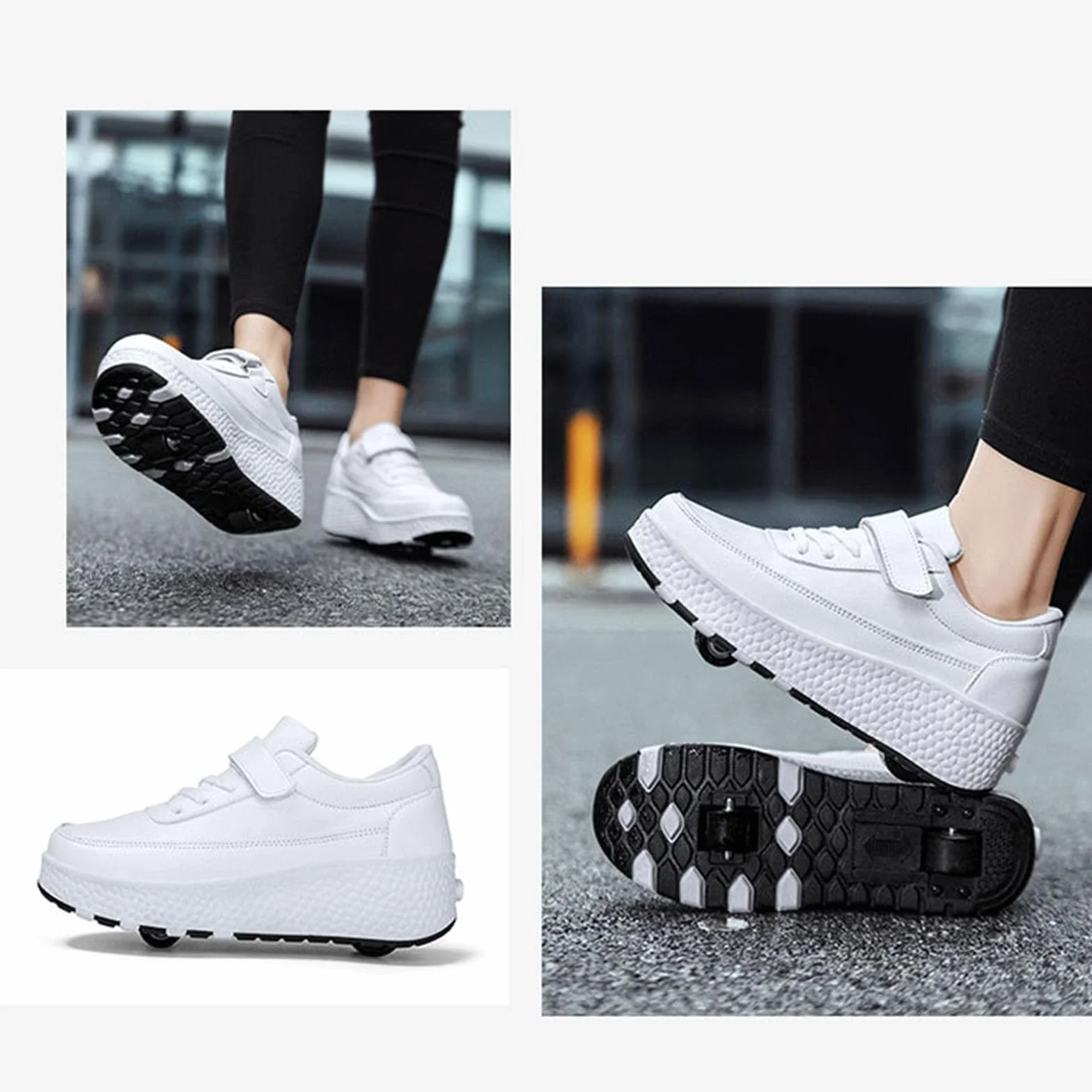 Hixingo Schuhe mit Rollen für Mädchen Jungen Kinder, Weiß Rollschuhe Schuhe Turnschuhe mit 2 Rollen, Skateboardschuhe Kinderschuhe 2 In 1 Multifunktionale Sneaker mit Rollen