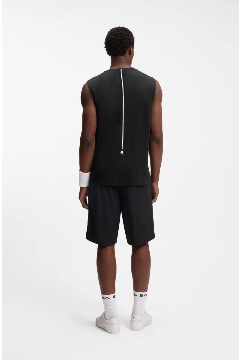 BOSS Herren TS TOC Serve Tank Active Ärmelloses T-Shirt aus schnell trocknendem Gewebe mit Logo Schwarz001 L