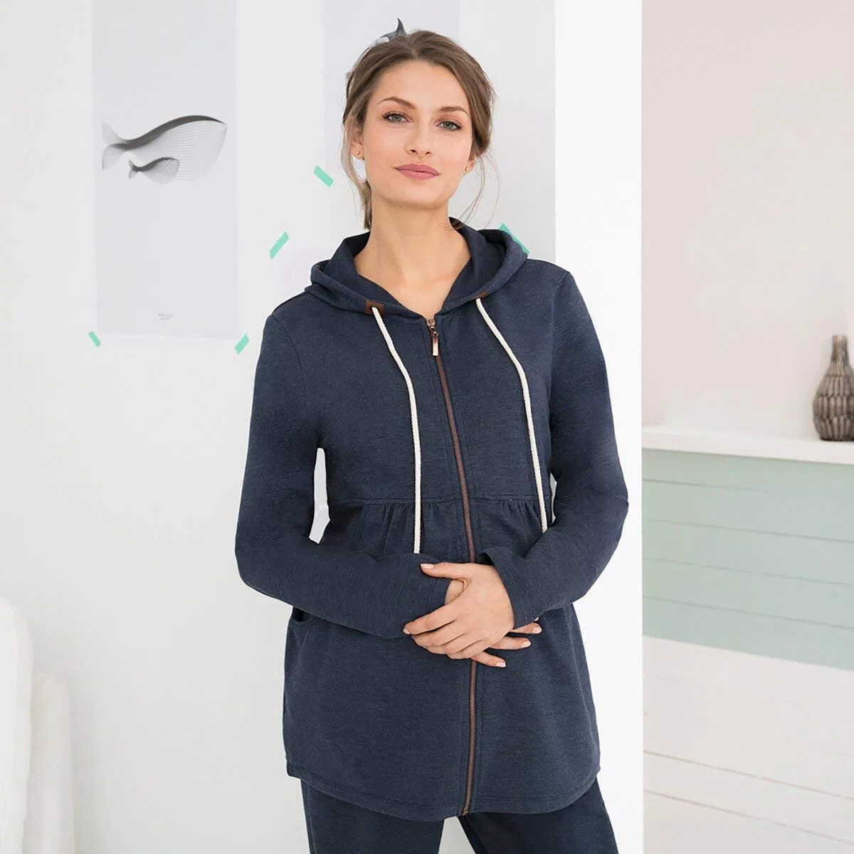 2hearts Umstandsmode Herbst Winter Damen Umstandsmode Damen Umstands Stilljacke Athleisure Hoodie Baumwollmischung Blau