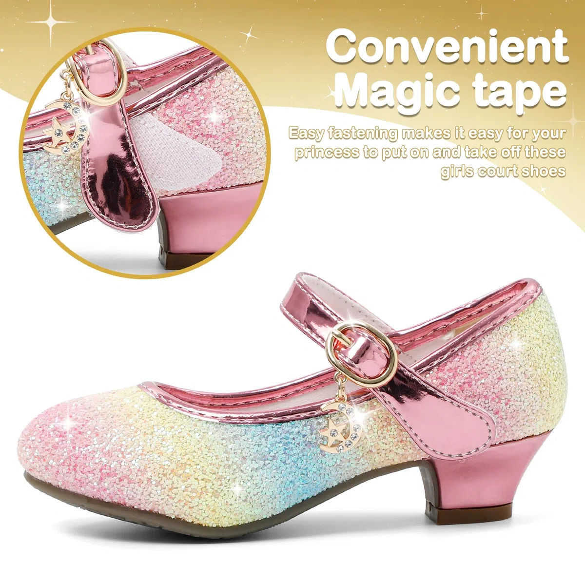 5-10 Jahre Prinzessinnen Schuhe Mädchen Pailletten Ballerinas mit Absatz Glitzer Mary Jane Halbschuhe Kinder Party