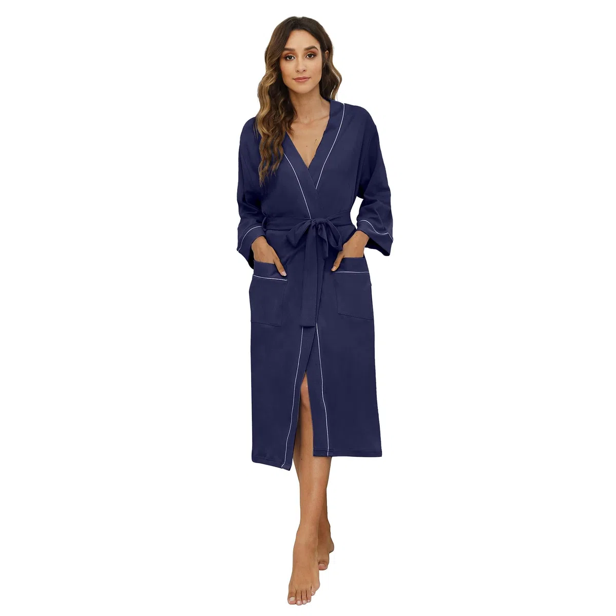 HEARTNICE Morgenmantel Damen 100% Baumwolle, Bademantel leicht Kimono Saunamantel Hausmantel lang