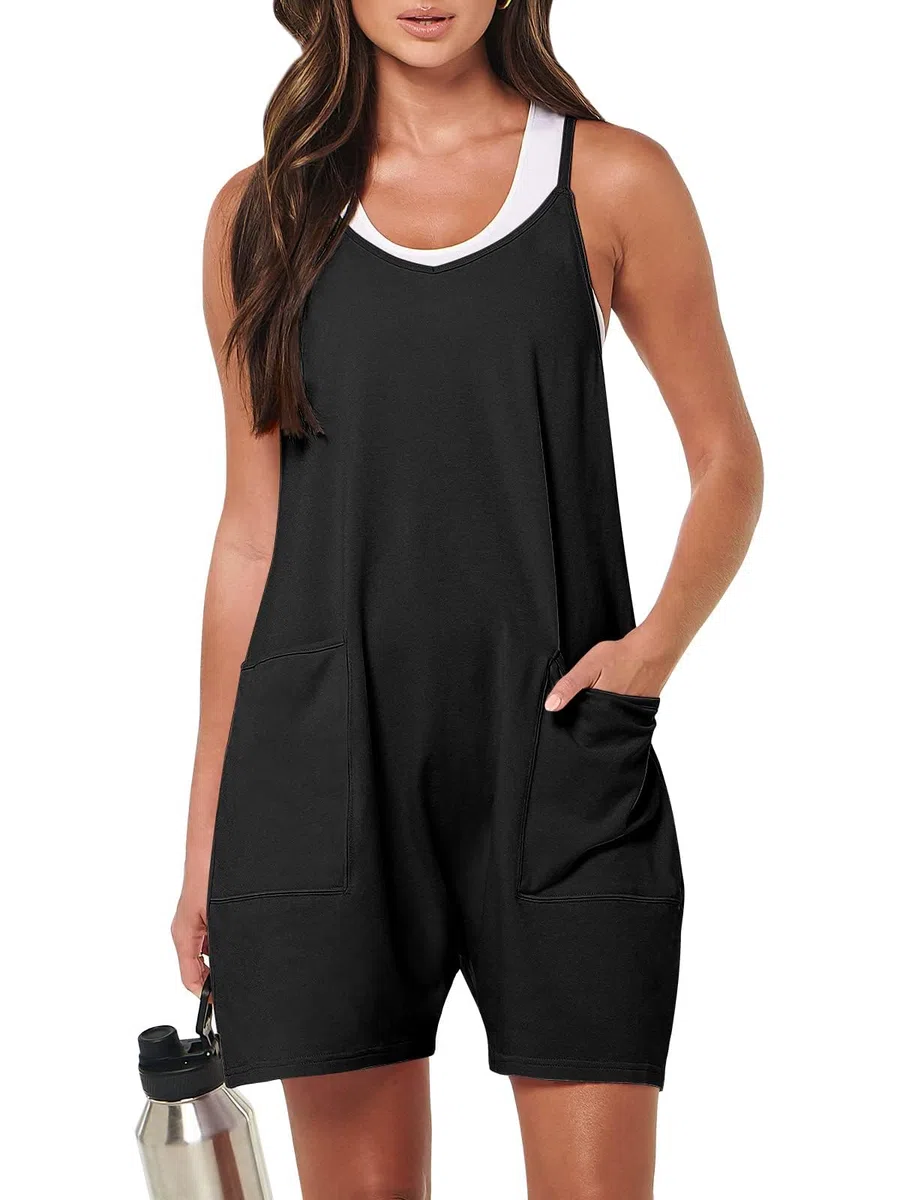 DUOEASE Jumpsuit Damen Ärmellos Romper 2024 Sommer Outfit Damen mit Taschen