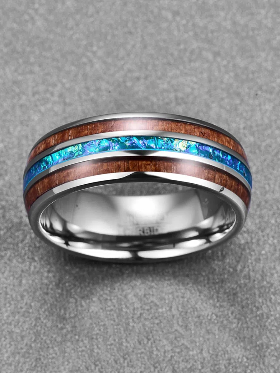 Vakki 8mm Herren Trauringe 8mm aus Wolframkarbid, Unisex Ring mit Meteoritenimitat und Holz Größe 54.4(17.3)-67.2(21.4)