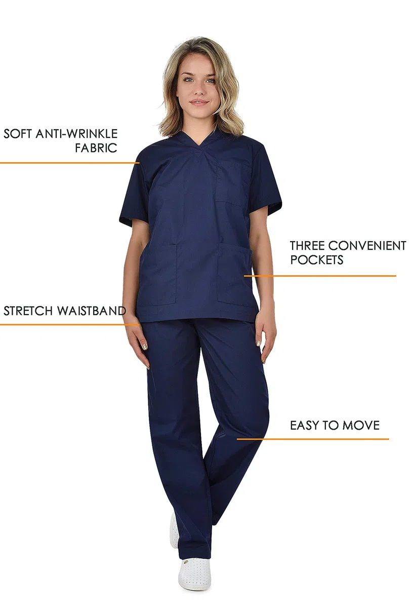 B-well Cesare Unisex-Schrubb-Set Schlupfkasack + Schlupfhose Set Medizin Arzt Uniform Schlupfjacke Oberteil mit Hose Medizinische Berufsbekleidung