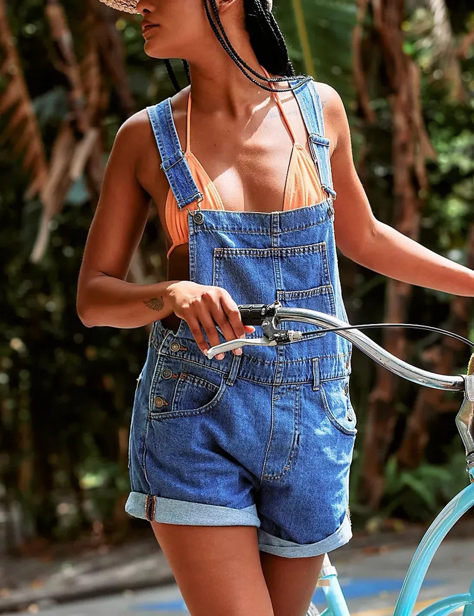 Damen Casual Denim Overall Shorts Lose Verstellbare Träger Latzhose Bib Jeans Shortalls Rompers Hosen