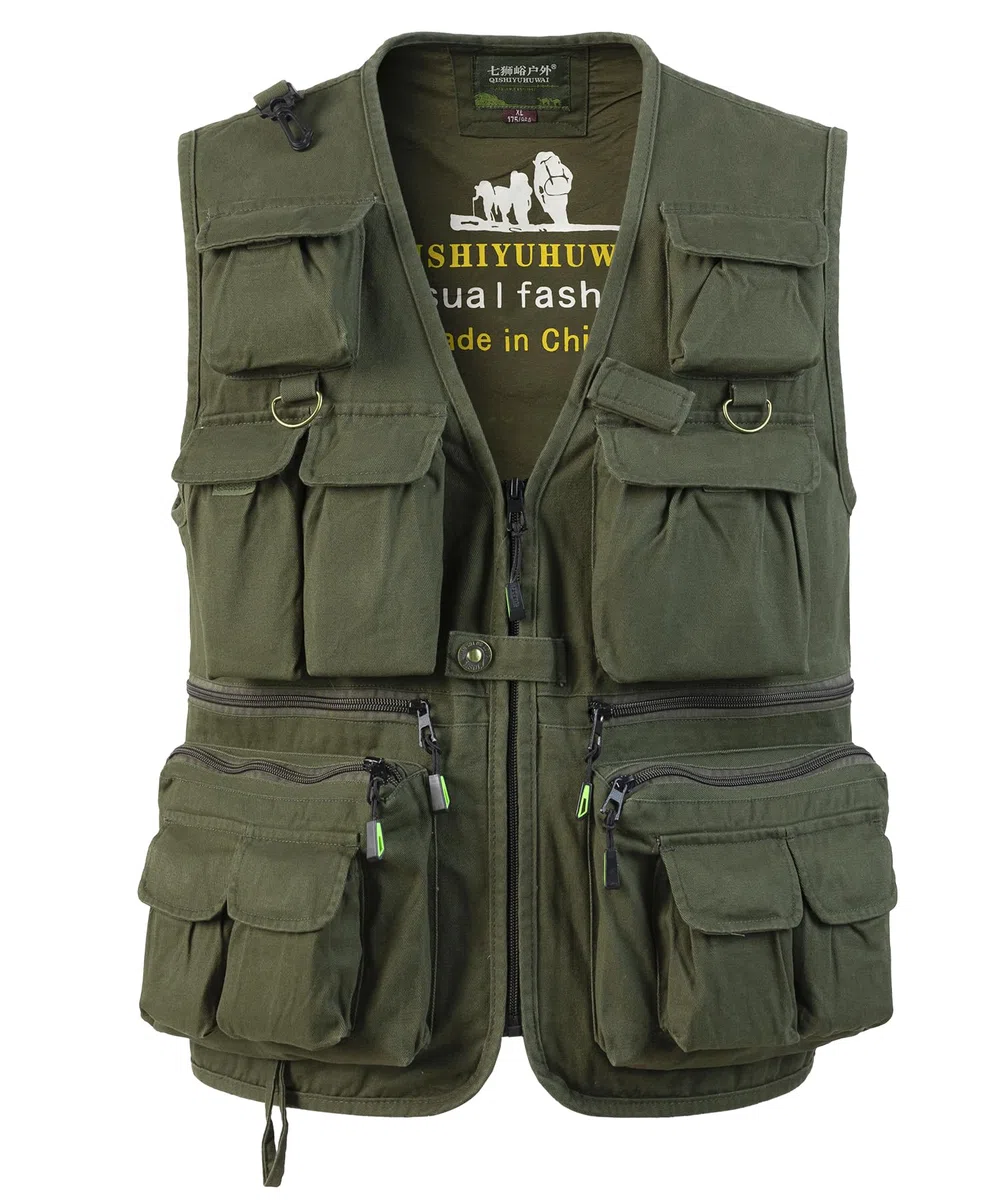 Herren Outdoor Weste mit Vielen Taschen Jagdweste Anglerweste Multifunktionsweste Arbeitsweste Baumwolle Safari Weste Fischerweste mit Reißverschluss