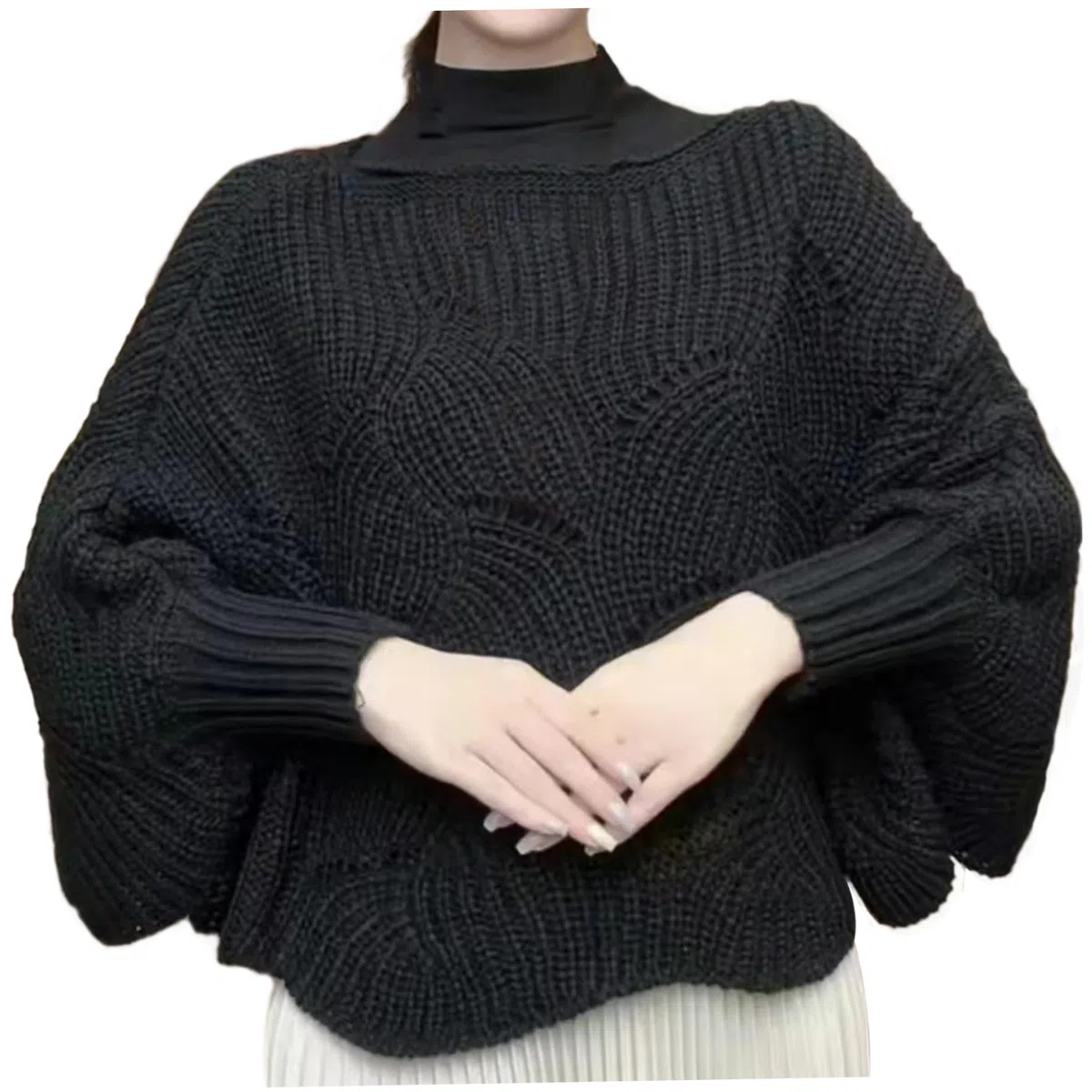 Gestrickter Schal, Pulloverschalel mit Ärmeln warmer Pullover Strickschalle Hohlhülsenhülsenhülle Poncho Pullover klobiger Winter Frauen Ärmel Wickel für kaltes Wetter, Poncho