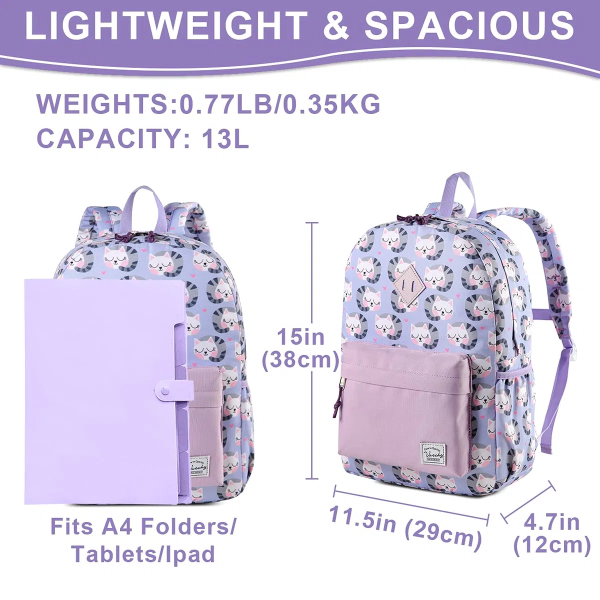 VASCHY Kinderrucksack Jungen Mädchen, Niedlich Wasserdicht Vorschule Kinder Rucksack Kindergarten Kleinkind Rucksack Schulranzen mit Brustgurt