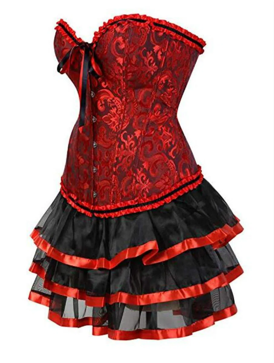 KUOSE Moulin Rouge Gothic Corsagenkleid Korsett Spitenrock Übergrößen S-6XL