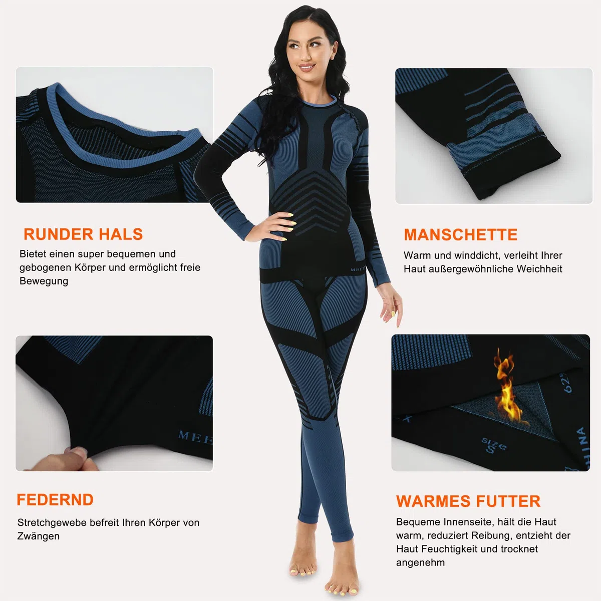 MEETYOO Thermounterwäsche Damen, Skiunterwäsche Frauen Thero Funktionsunterwäsche Winter Atmungsaktiv Funktionswäsche für Ski Sport Running
