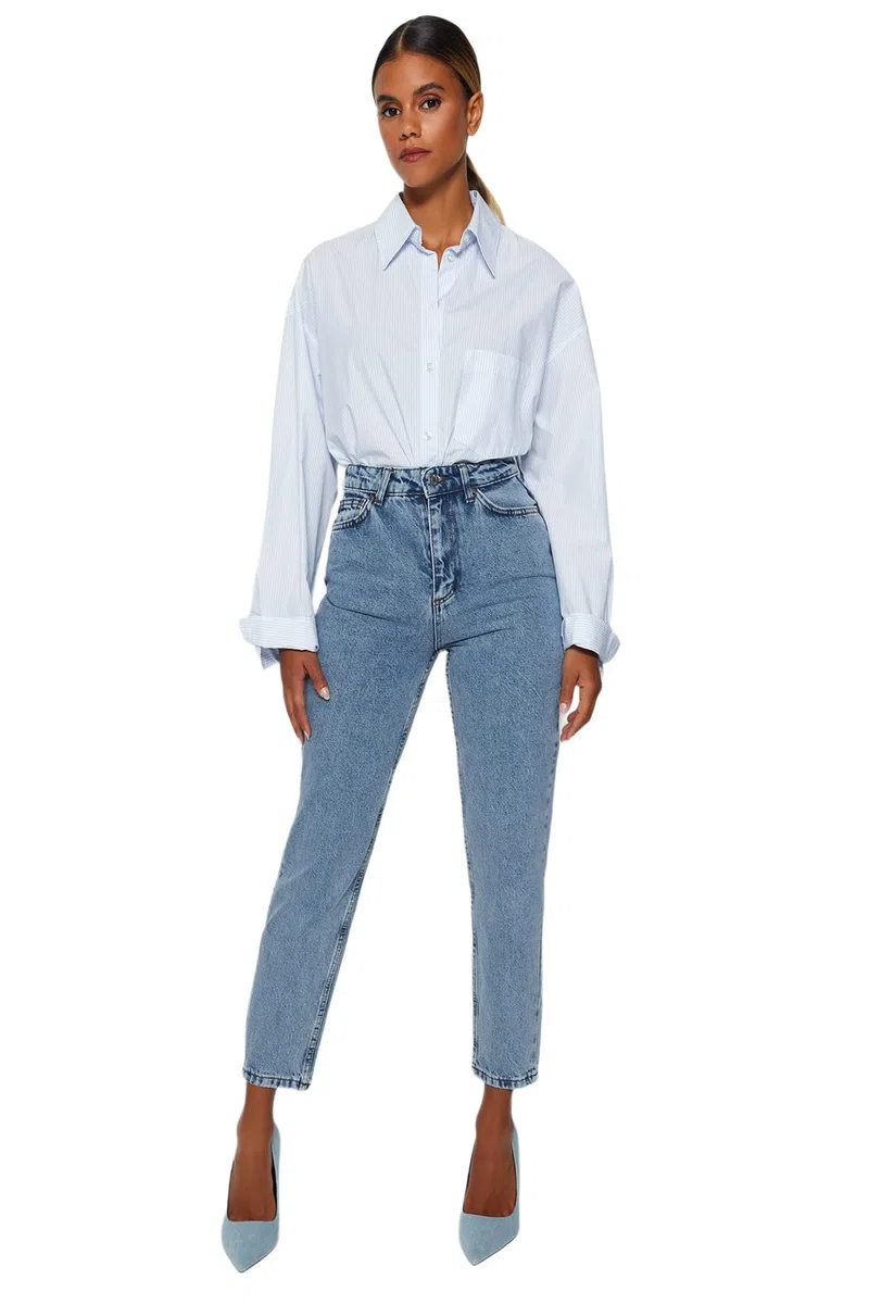 TRENDYOL Damen Jeans Trendyol Damen Gerade Mama Hohe Taille Jeans